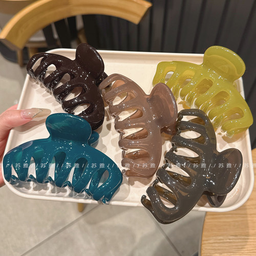 高级感果冻质感纯色盘发鲨鱼夹