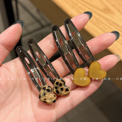 复古气质豹纹爱心对夹碎发刘海夹