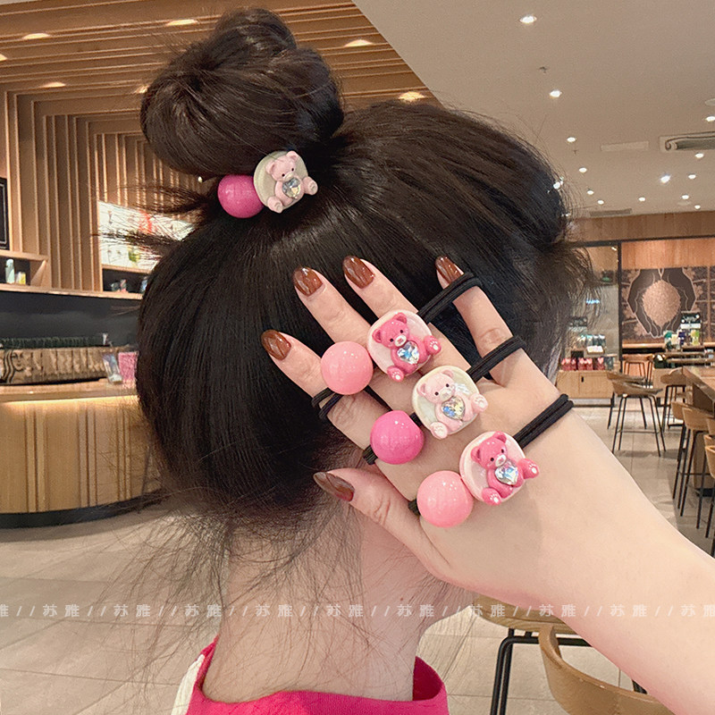 少女心小熊爱心钻串珠打结发绳