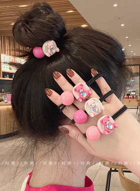 可爱小熊爱心钻串珠打结发绳扎头发橡皮筋简约少女耐用丸子头发圈