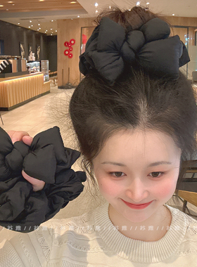 高级感黑色海绵蝴蝶结发圈女大肠丸子头马尾头绳新款头花发绳发饰