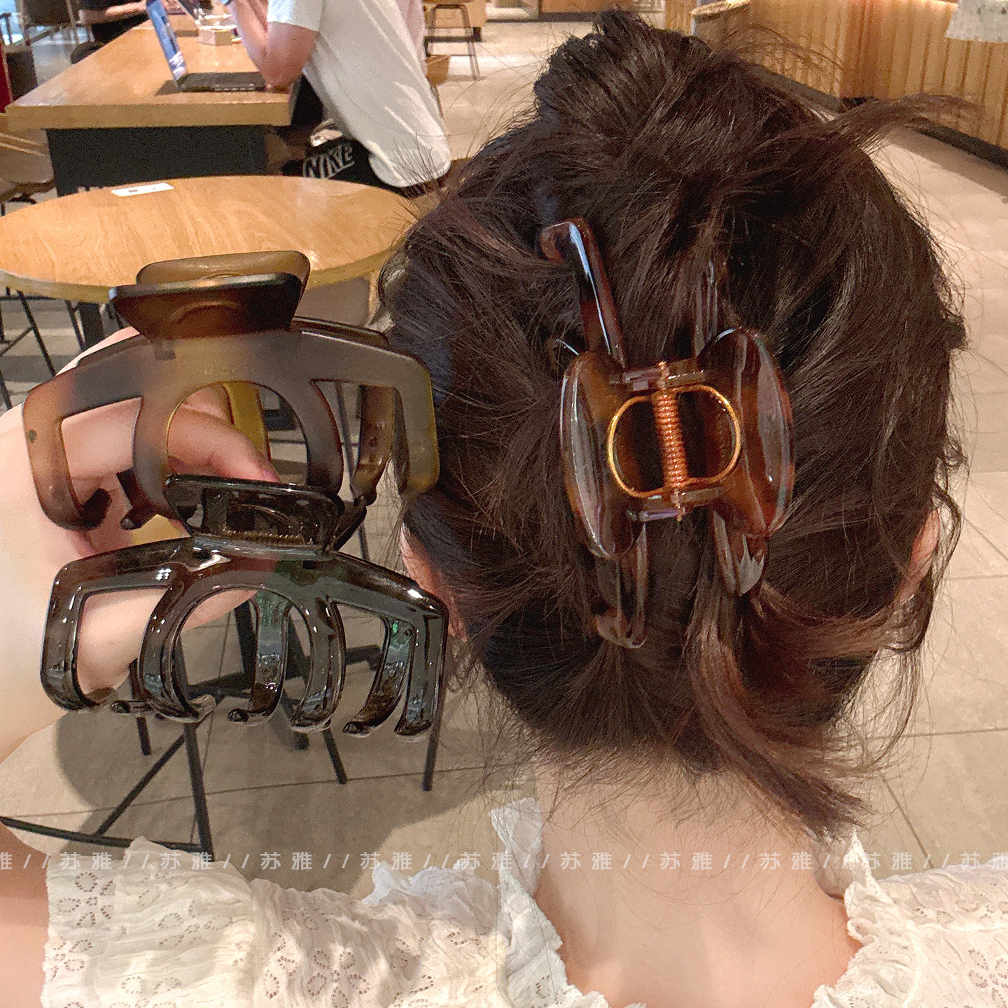 高级感气质盘发鲨鱼夹抓夹豹纹