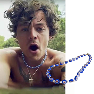 eliou街头欧美harry哈卷同款克兰茵蓝花串珠珍珠质感复古项链男