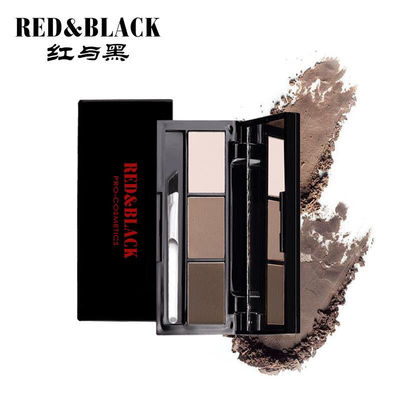 红与黑彩妆三色眉粉盘多色眉粉一字眉防水防汗自然画眉化眉带眉刷
