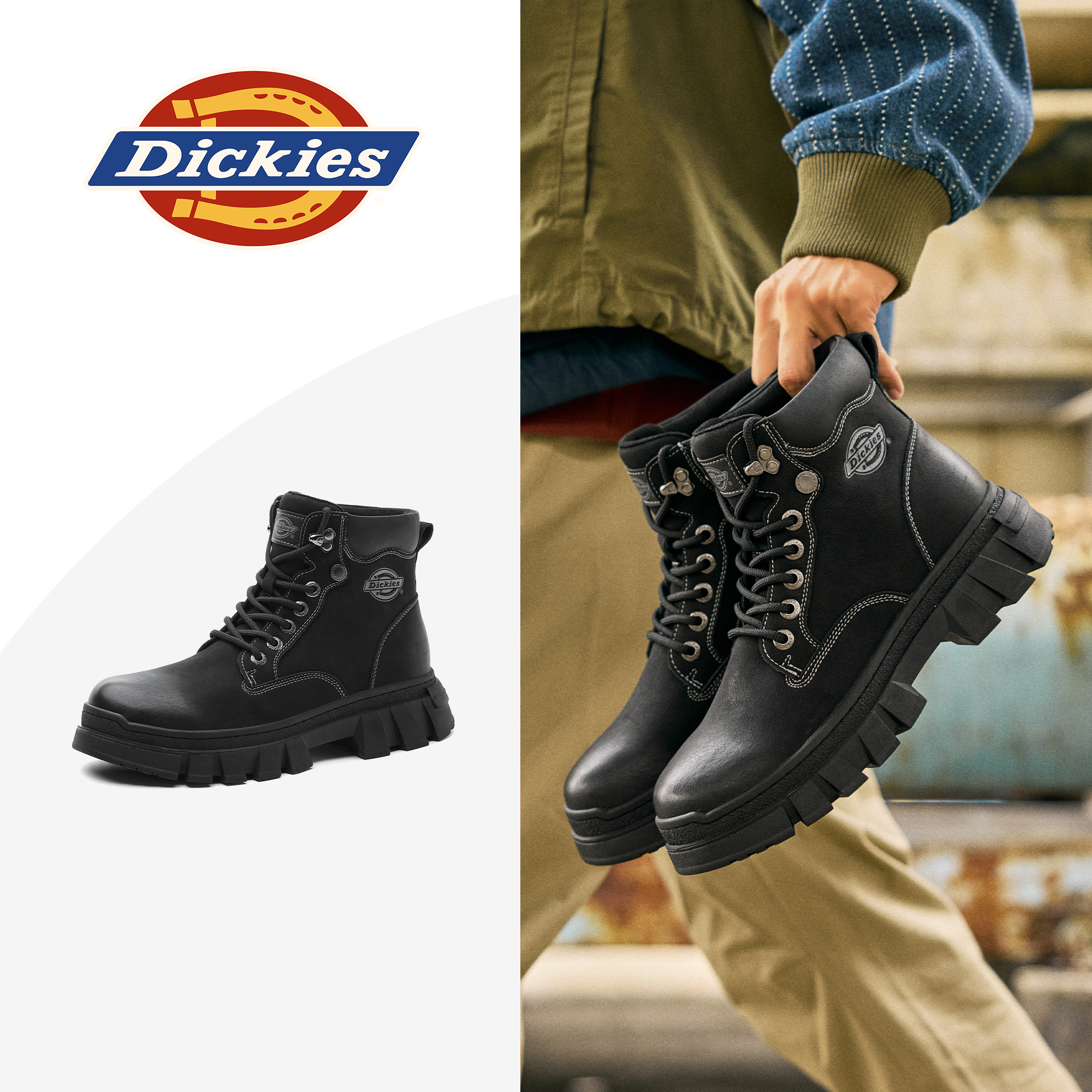 Dickies马丁靴2025冬季新款男鞋潮流百搭棉鞋男士防滑耐磨工装靴