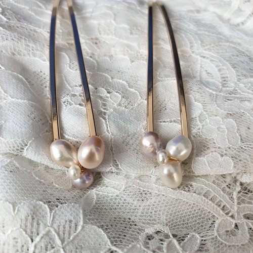 天然淡水珍珠 彩色花型发簪 盘发簪子女每个都不一样 13CM双杆