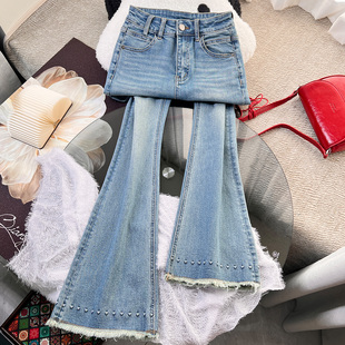 流苏喇叭裤 设计感高腰微喇牛仔裤 显瘦韩版 修身 潮 女春秋2026年新款