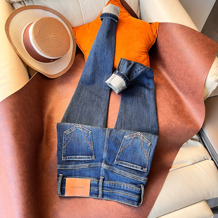 高腰显瘦紧身弹力植绒铅笔长裤 2025新款 女薄绒冬季 加绒小脚牛仔裤