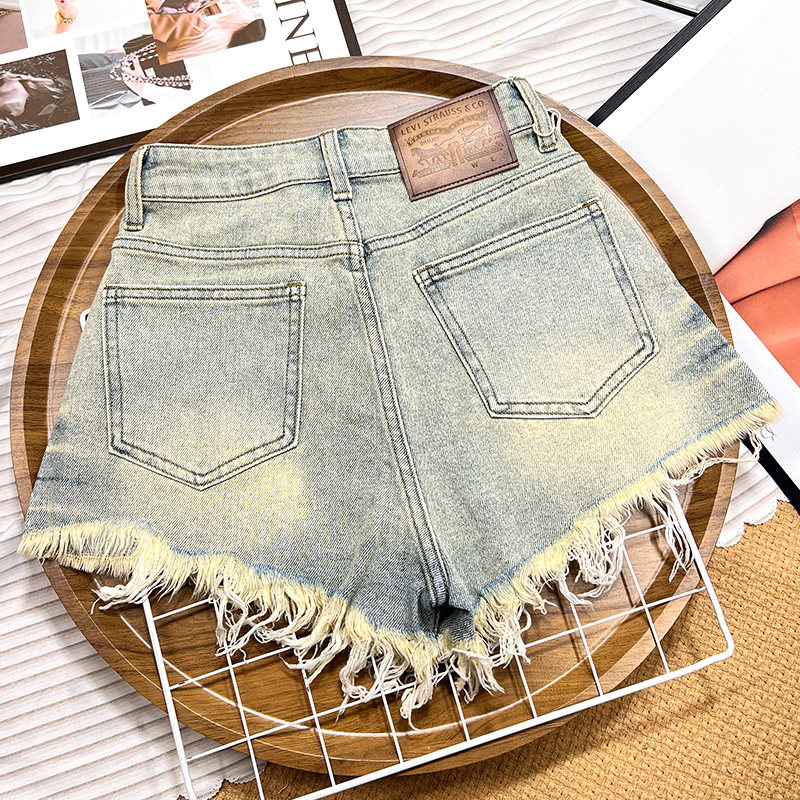 美式辣妹性感毛边牛仔短裤女夏季