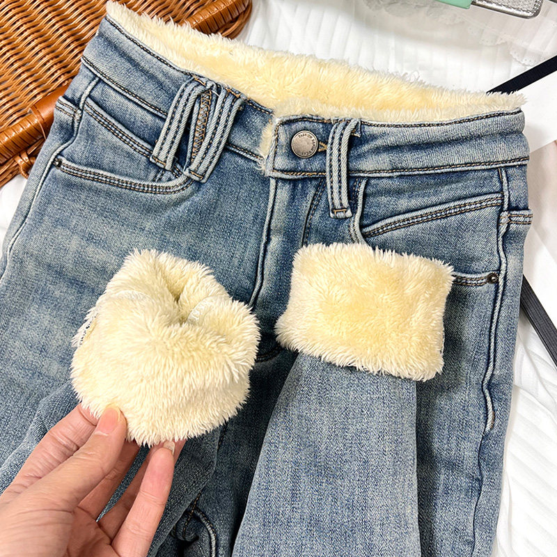 特厚保暖棉裤！高腰加绒加厚牛仔裤女冬季2025新款羊羔绒小脚靴裤,女装/女士精品,牛仔裤,淘宝优惠券,粉丝福利购,淘宝优惠卷