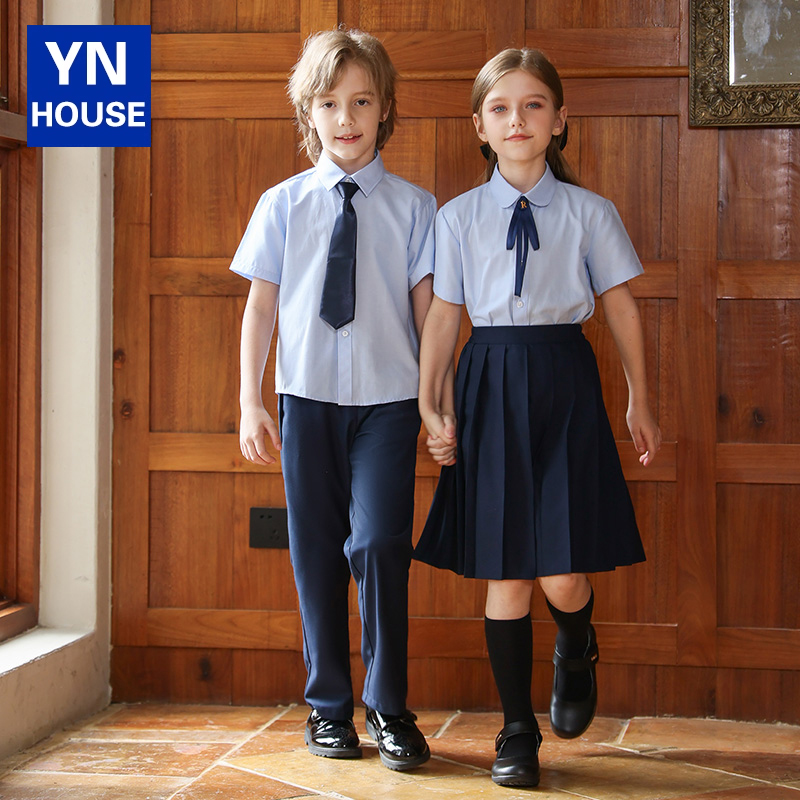小学生班服短袖衬衫校服套装