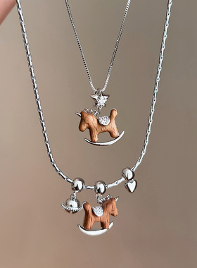 本命年木头小马爱心吊坠项链日常百搭气质锁骨链小众设计感颈链女