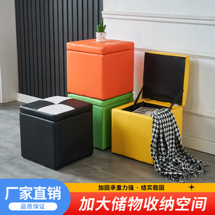 家用换鞋 店实木储物凳收纳袋床尾收纳凳更衣室试衣间凳子皮 凳服装