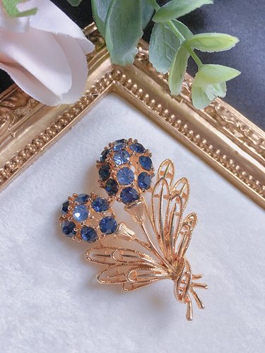 Vintage 打标莱茵石浆果造型胸针