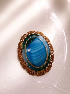 Vintage 打标西德蓝色云纹琉璃胸针【售出不退不换】