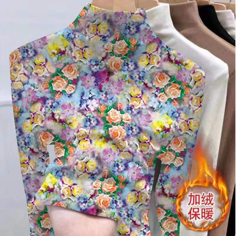 德绒长袖女t恤洋气半高领上衣