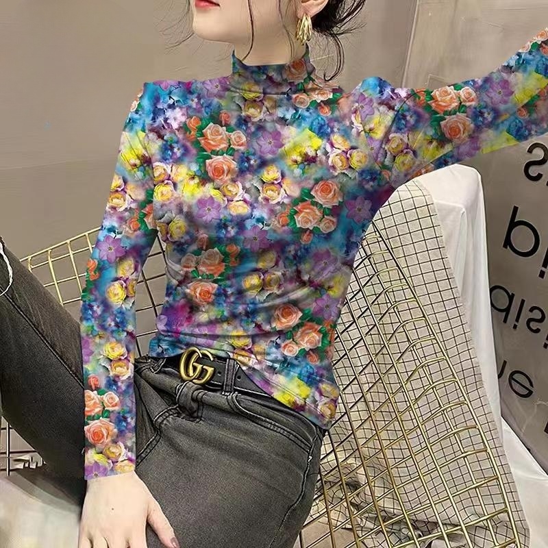 长袖洋气加厚印花德绒上衣女