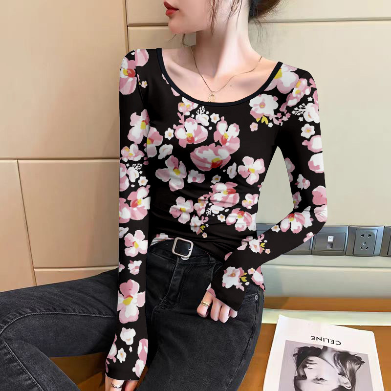 双面德绒圆领打底衫女长袖t恤秋冬新款修身洋气内搭印花保暖上衣,女装/女士精品,T恤,淘宝优惠券,粉丝福利购,淘宝优惠卷