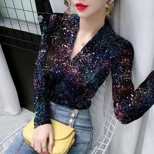 v领长袖双面德绒打底衫女