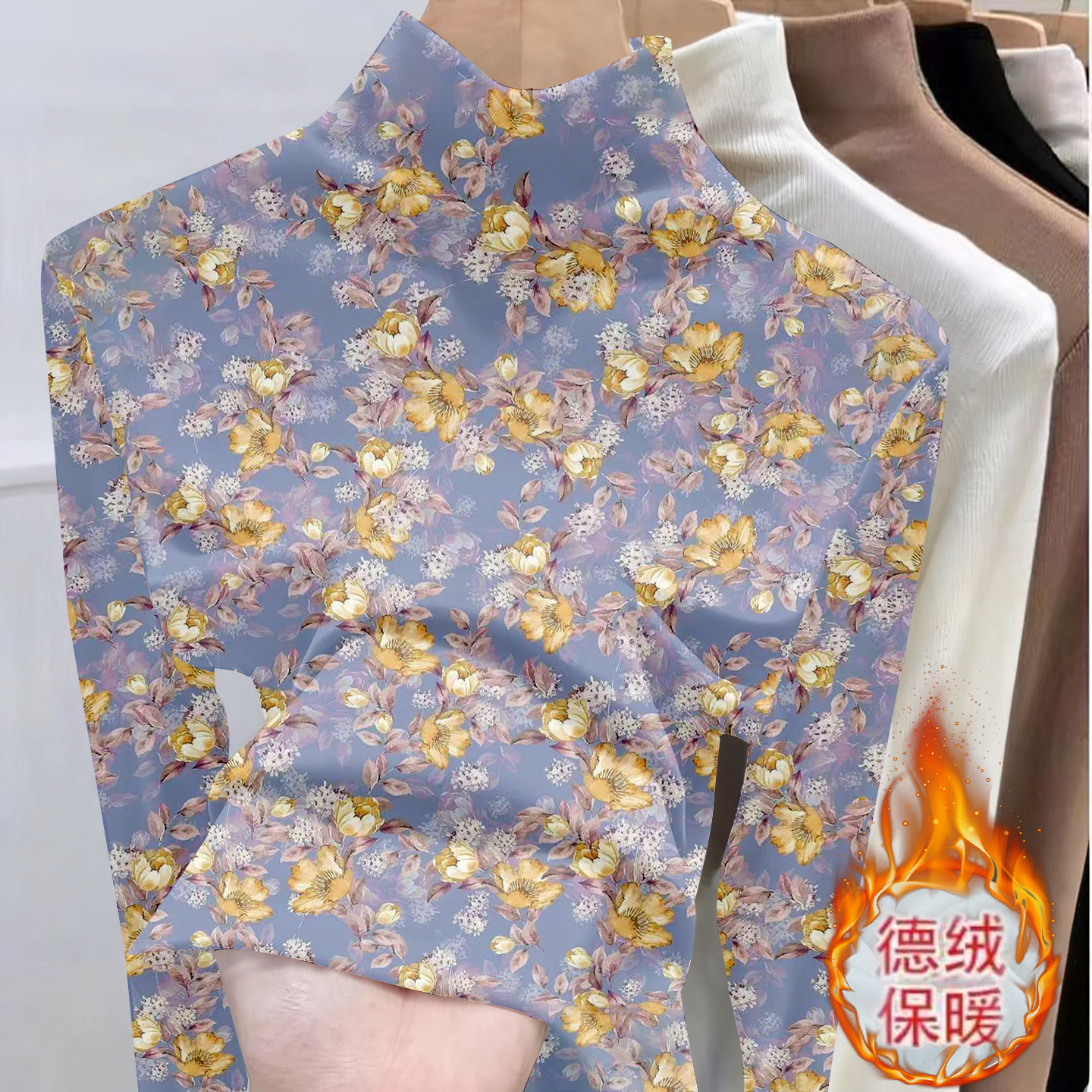 保暖德绒半高领长袖t恤女