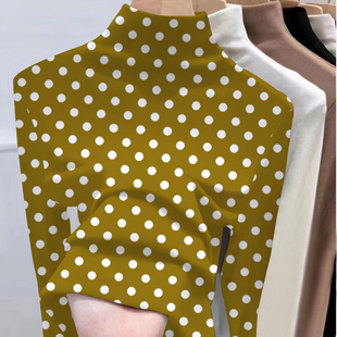 打底衫 显瘦时尚 加厚波点上衣 t恤女士秋冬修身 半高领双面德绒长袖