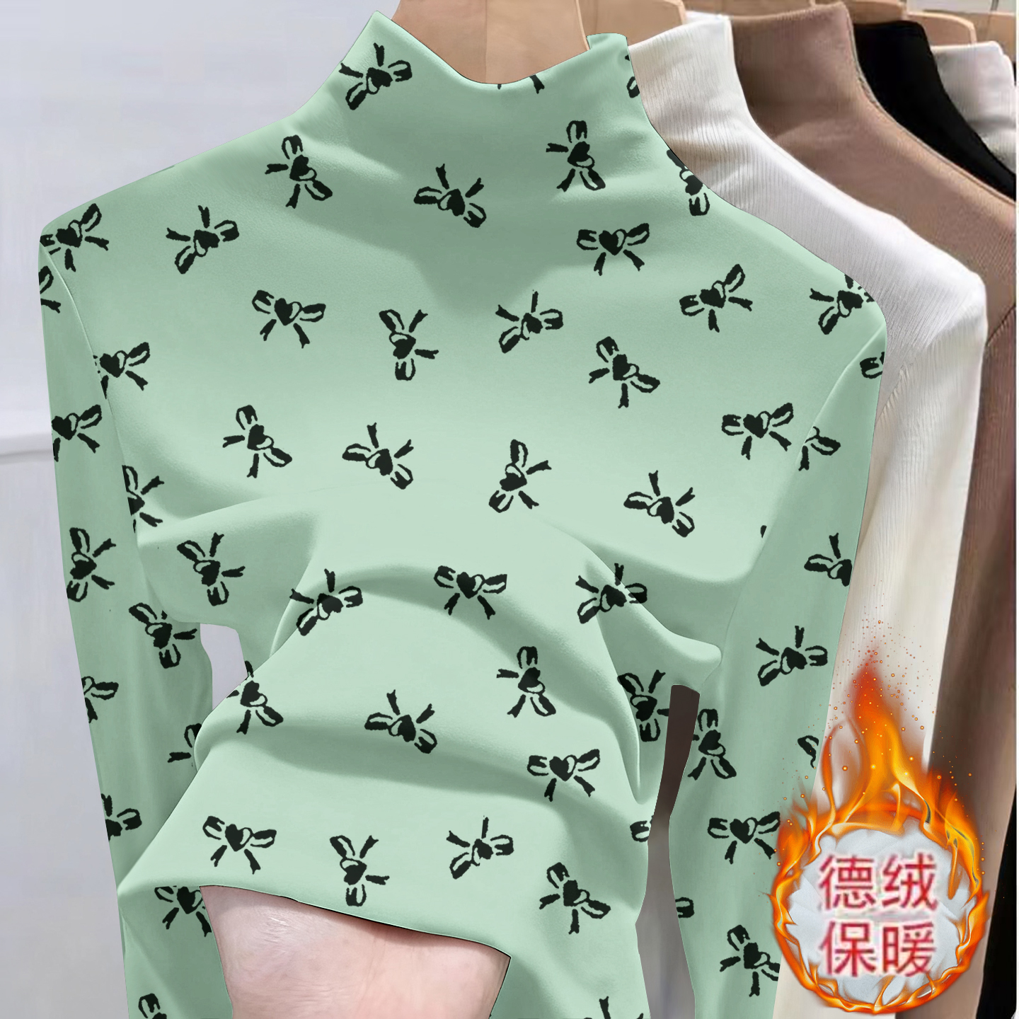 双面德绒保暖磨毛打底衫女士长袖