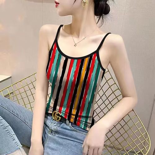 条纹冰丝无袖打底吊带小背心
