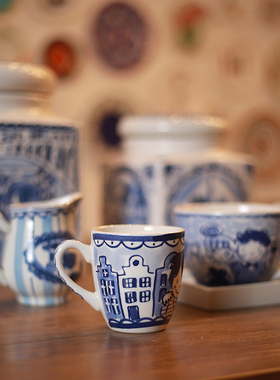 BLOND荷兰太太蓝彩系列黄油盒早餐杯组情侣大容量带盖个性长条盘