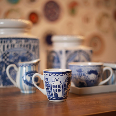 BLOND荷兰太太蓝彩系列黄油盒早餐杯组情侣大容量带盖个性长条盘