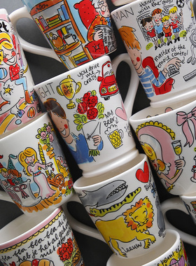 BLOND陶瓷餐具荷兰太太家用大号中号马克杯手绘杯具盖杯咖啡杯盖