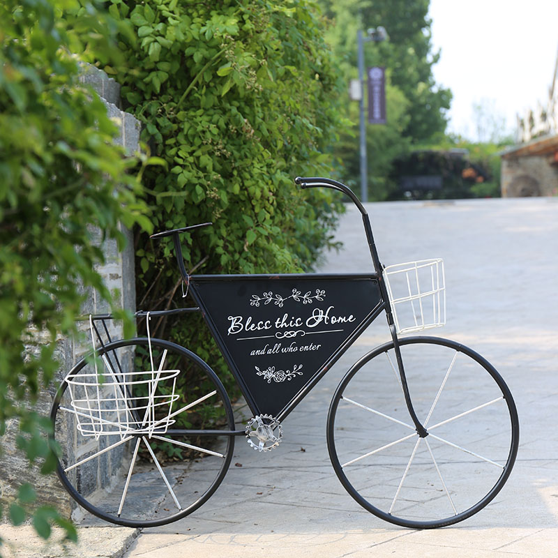 挂式自行车花架花车复古靠墙做旧花筐单车壁挂墙面装饰气质摆件架