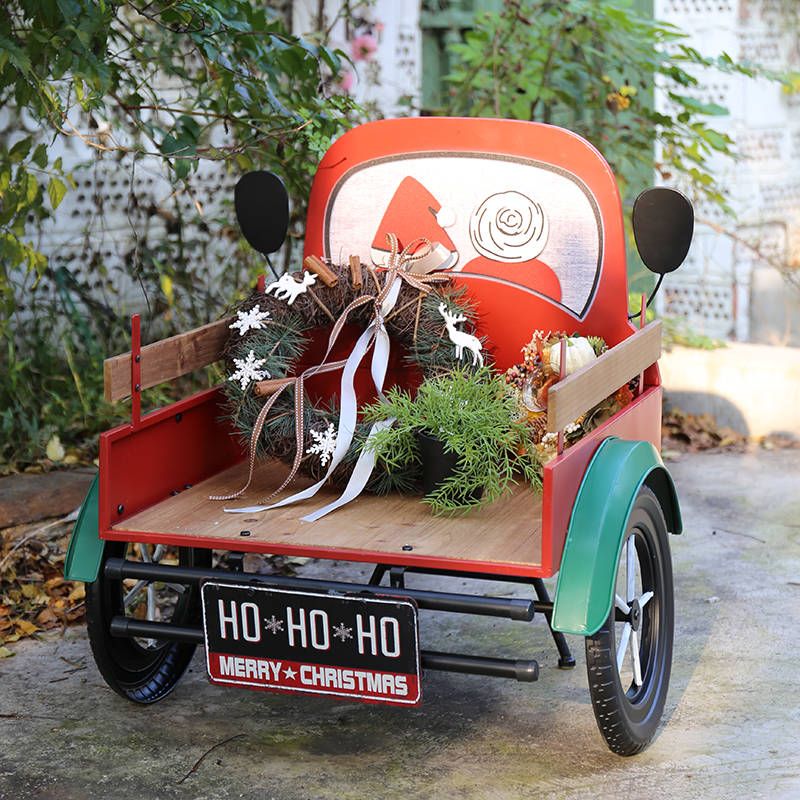 铁艺做旧圣诞风格花车花架置物架收纳架花园庭院橱窗装饰架展示架