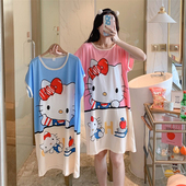 东南亚热销睡裙夏季 卡通印花圆领宽松甜美睡衣女学生连衣裙 薄款