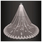 3米宽带发梳头纱超长韩式 蕾丝3米长加密软纱头纱欧美复古拖地头纱