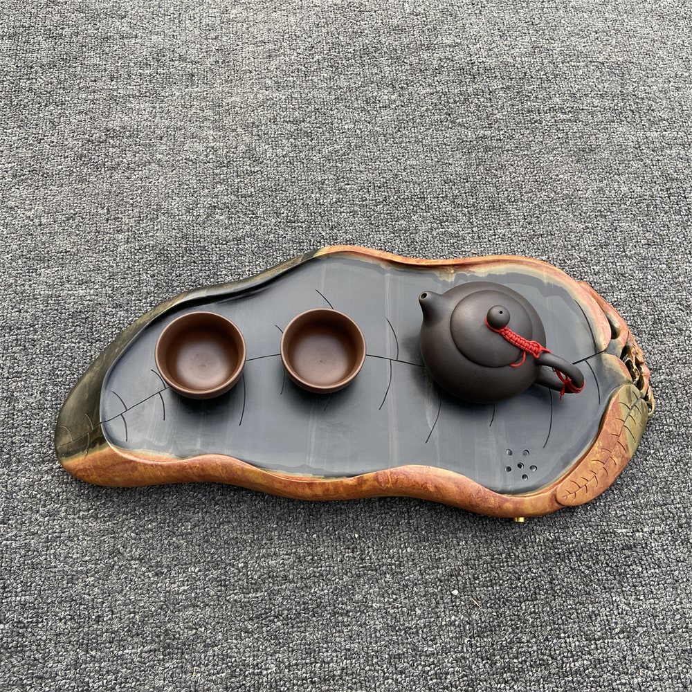 手工茶盘精品原石茶台随形叶片