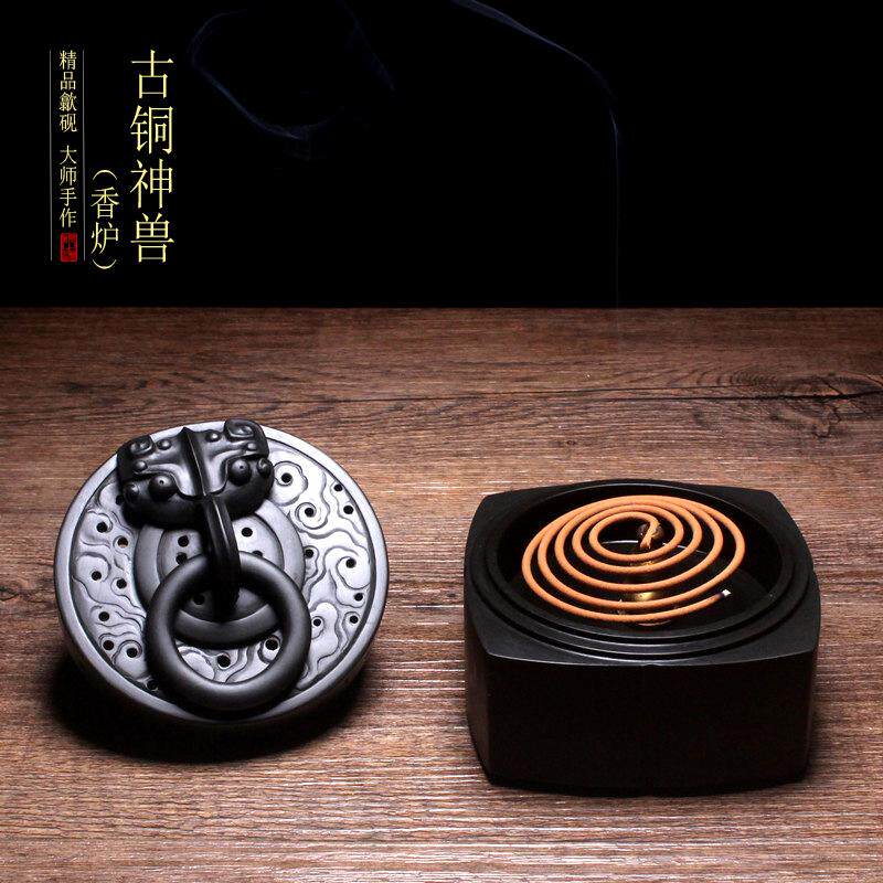 非遗匠心歙砚高档精品摆件 青铜神兽/香炉 纯手工老坑黑龙尾砚台