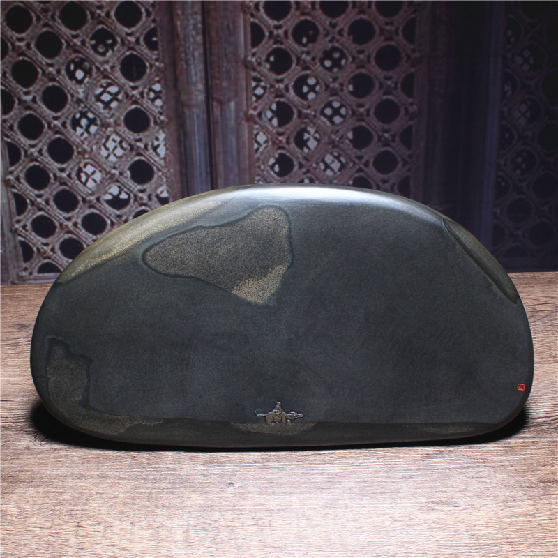 歙砚自然随形原石精品 牧童 老坑金晕鱼子名师砚台兼端砚实用收藏