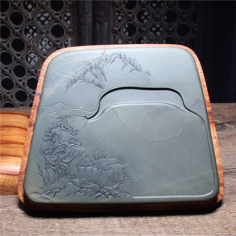 歙砚老坑收藏 山水意境 芙蓉溪子石精品砚台天然原石实用手工艺术