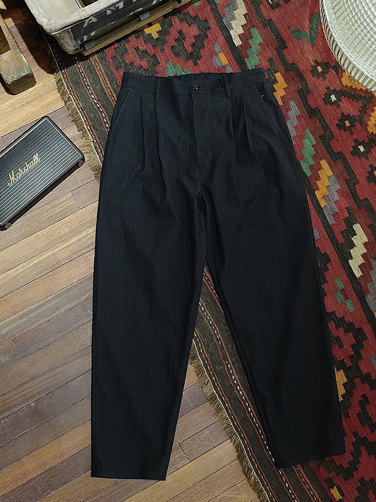 sbc 抗皱瓦楞纹休闲裤 黑色九分肌理感宽松裤