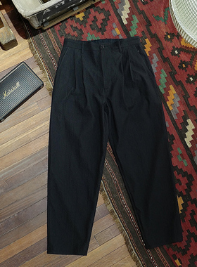 SBC 抗皱瓦楞纹休闲裤 黑色九分肌理感宽松裤