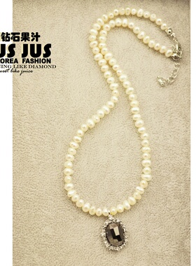 高档原设计春夏复古宝石贝母项链女简约水滴百搭珍珠项链小众饰品