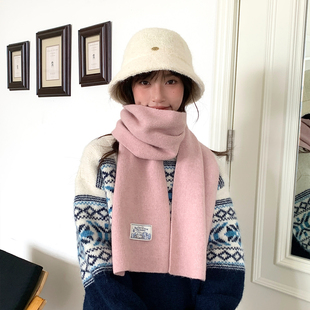 Deepsea深海 韩系氛围感粉色针织围巾女秋冬软糯保暖百搭围脖