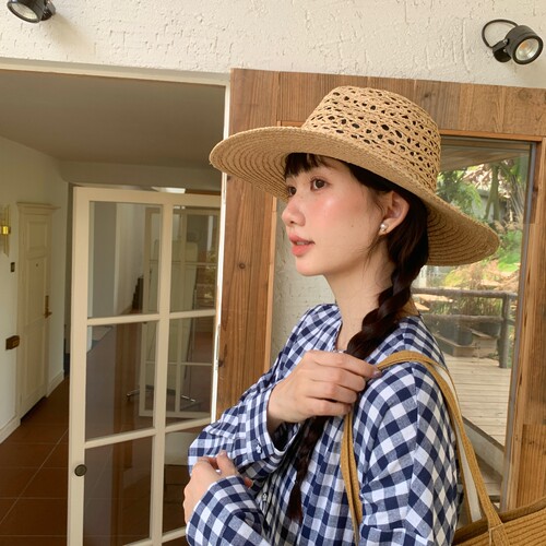 法式镂空透气大檐防晒草帽女夏