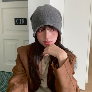 Deepsea深海 大头围冷帽纯羊毛针织毛线帽子女冬季堆堆帽韩版百搭
