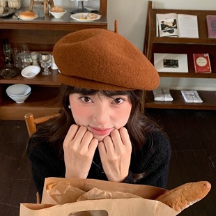 Deepsea深海 复古羊毛贝雷帽女秋冬英伦风百搭显脸小画家帽