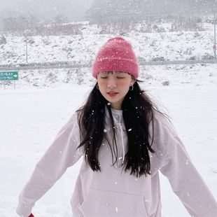 定制款 纯色兔毛针织帽秋冬毛线保暖帽子网红百搭防风显脸小堆堆帽