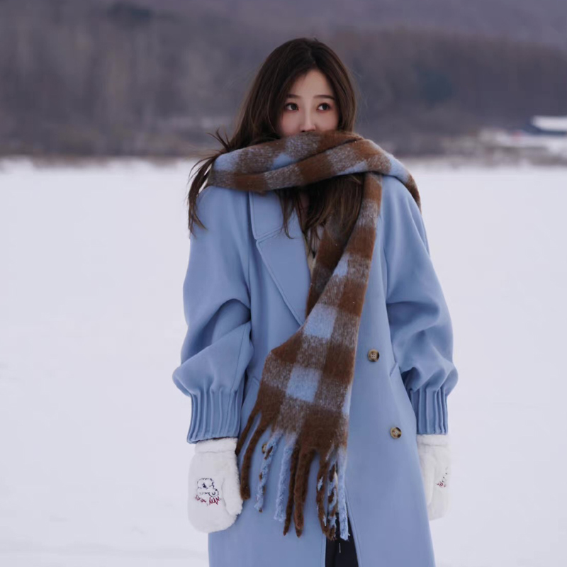 虞书欣同款格子围巾女冬季