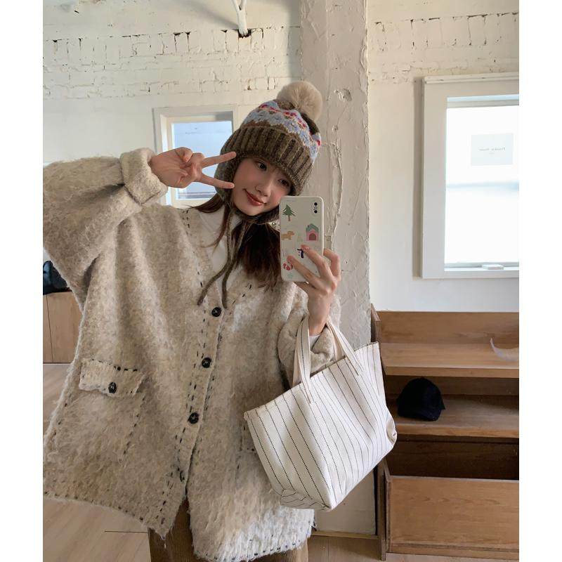 2025新款秋冬费尔岛风提花毛球雷锋帽复古护耳毛线帽女加厚针织帽,服饰配件/皮带/帽子/围巾,帽子,淘宝优惠券,粉丝福利购,淘宝优惠卷