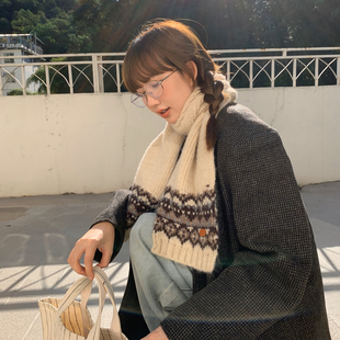 费尔岛复古围巾女冬季 冬情侣围脖 圣诞节礼物韩系氛围感2024新款