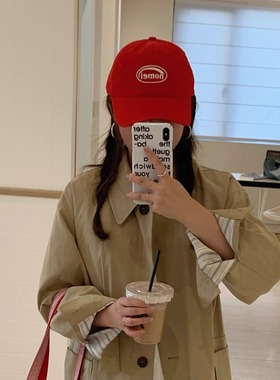 Deepsea深海韩版红色棒球帽女宽帽檐显脸小鸭舌帽百搭休闲帽子